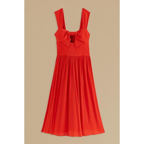 FARM RIO Anthropologie Red Bow Detail Midi Dress Sleeveless Sweetheart NWT L - Picture 6 of 10